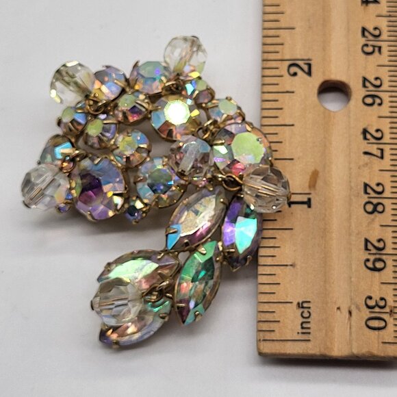 VTG Swirl AB Faceted Dangling Bead Rhinestone Brooch Pin  Gold Tone - Picture 8 of 8